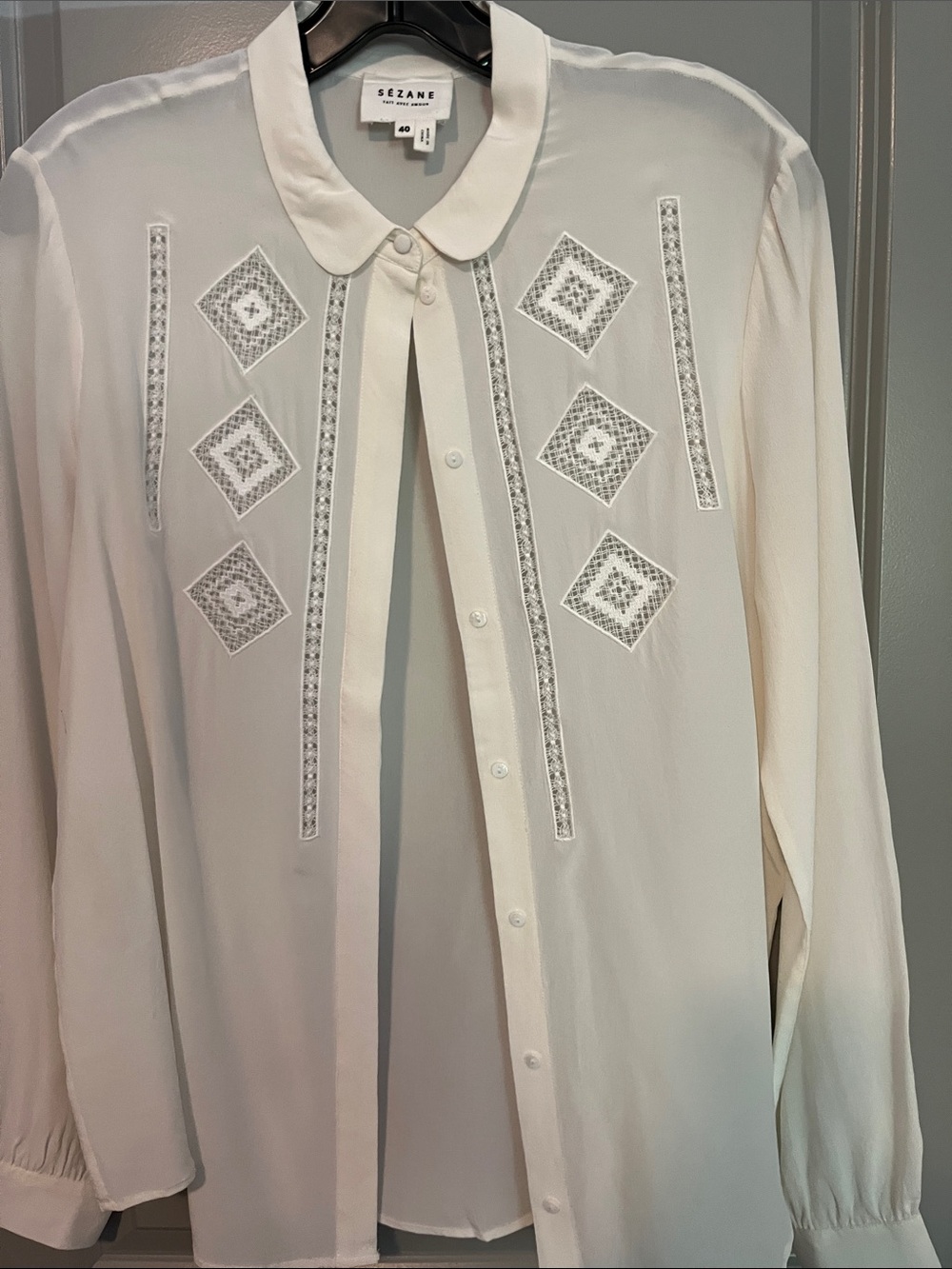Women’s silk  Cream Embroidered Button-Up Shirt